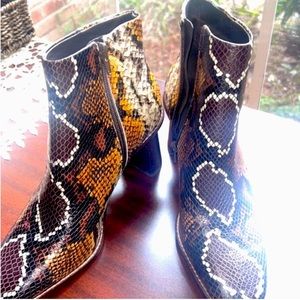 NEW real leather snakeskin western booties boots